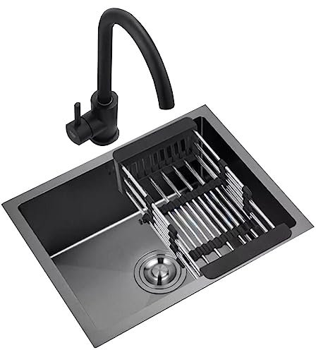 LIDDFAFA Petit évier Simple en Acier Inoxydable avec Robinet pour Lave-Vaisselle, évier Balcon, Bar, Cuisine, lavabo simple/noir/50 x 40 x 20 cm