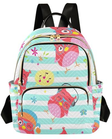 Rucksack Damen Süß Eule Streifen Daypack Schulrucksack Lässiger Backpack Schule Freizeit Uni Arbeit Wandern Laptop Rucksäcke für Frauen
