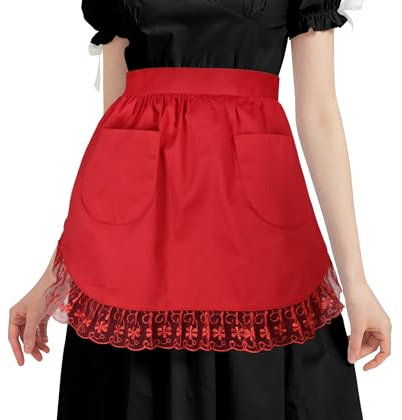 Nanxson Damen Mädchen Küchenschürze Retro Maid Kostüm Kochschürze Taillenschürze Half Schürze mit Tasche
