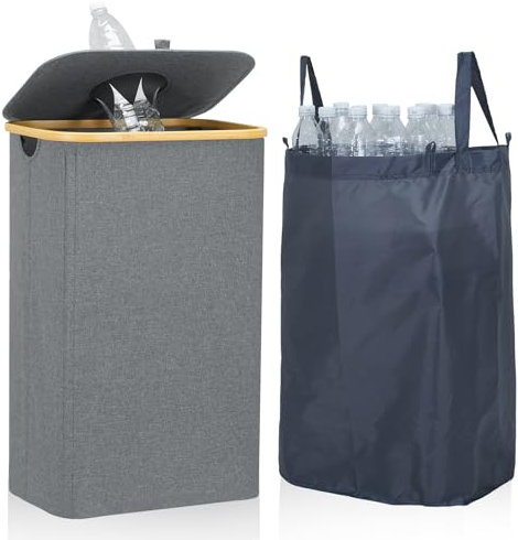 ROSOS Deposit Bottle Collector Bins with Lid, 105L Large Bottle Bins with Lid, Deposit Bottles Collection with Carrying Bag, Deposit Container Storage Empty Bottle Collector for Home, Grey