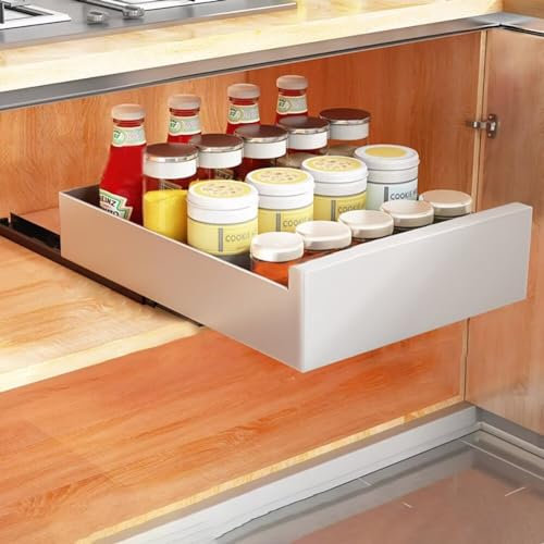 Selbstklebender ausziehbarer Schrank-Organizer mit Teleskopauszug für die Küche, Schublade mit 25 kg Tragkraft, Küchenschrank, Aufbewahrungs-Organizer (30 cm B x 43 cm T x 9 cm H)