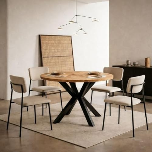 Dekori Möbel Runder Ausziehbarer Tisch für Esszimmer RAL mit Holzbeinen, Skandinavischer Stil, Durchmesser Varianten von : 90 bis 220 cm (Eiche Lancelot/Schwarz, 90/140 cm)