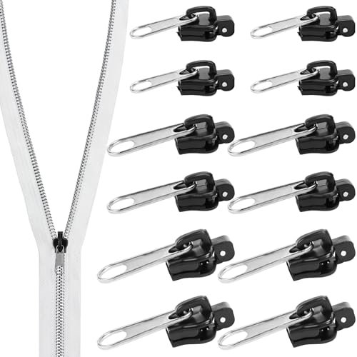 TYBYBB Reißverschluss Reparatur Set 12 Stück Reißverschluss Zipper, Reißverschluss Schieber Ersatz, Haushaltbarer Fix-Reißverschluss für Kleidung, Jeans, Ruckäcke, Gepäck, Geldbörse (Schwarz)
