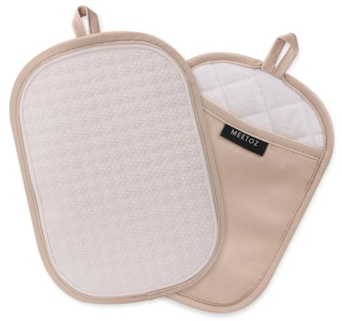 2PCS Silicone Pot Holders, Oven Mitts Heat Resistant Hot Pads with Pockets, Non Slip Pot Holder for Kitchen Baking and Cooking| 9.8 x 7 Inches | Towel Cloth Interior Lining (Milkshake Oval)