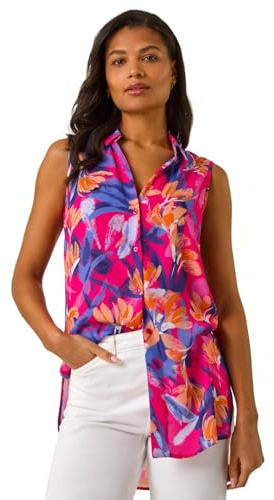 Roman Sleeveless Shirt for Women UK Ladies Blouse Top Button Through Summer Smart Casual Work Cocktail Party Office Holiday Special Occassion Evening Going Out