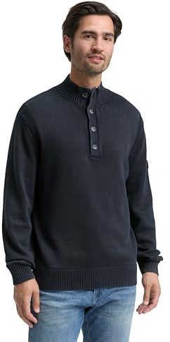 TOM TAILOR Herren Troyer Strickpullover im Washed-Look aus Baumwolle