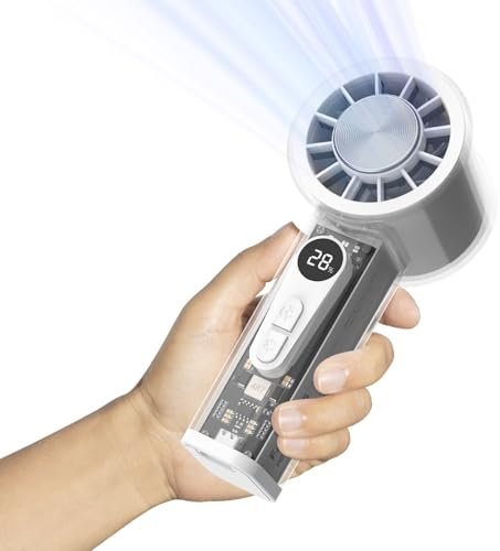 Oramuon Ventilateur Portable Rechargeable 5000mAh avec Glacière - Mini Ventilateur de Poche 6 Vitesses, Moteur Turbo 15 000 tr/min, Écran LED - Idéal pour Concerts, Festivals, Sports et Voyages