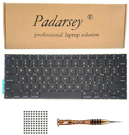 Pardarsey Tastiera di ricambio con layout statunitense compatibile con MacBook Pro 13 A1708 senza touchpad bar MacBookPro14,1 MacBookPro13,1 A1708 fine 2016 metà 2017 con 80 viti PCE+cacciavite