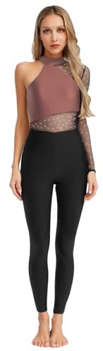 inlzdz Tuta Intera da Ginnastica Artistica Donna Monospalla Jumpsuit Leotard Danza Classica Body da Pattinaggio Ballo Latino Jazz Danza Moterna Performance Rosa A S
