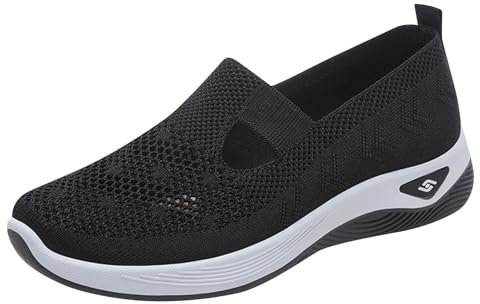Zapatos planos de malla para mujer, de verano, primavera, sin cordones, suela suave, transpirable, a la moda, ligeros, sin cordones, Black, 38.5 EU