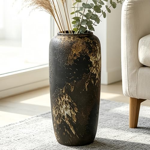DJYY 15.7 inchFarmhouse Tall Ceramic Vase, Rustic Pottery for Shelf, Vintage Large Floor Vase,for Pampas Grass, Living Room Decor, Table, Centerpiece and Gifting