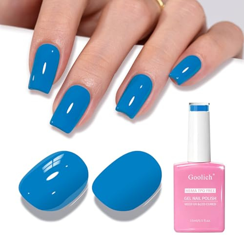 Goolich Blue Gel Polish, 0.5 Fl Oz HEMA & TPO Free Electric Blue Gel Nail Polish Soak off U V LED Spring Summer Nail Design Manicure Salon for Women Girl
