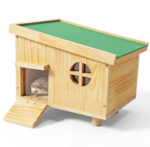 SAZAEMU Igelhaus Winterfest mit Boden – sicheres Outdoor Igelhotel für den Garten, wetterfestes Holz Haus mit geschütztem Eingang & abnehmbarem Dach, Bausatz ohne Werkzeug – draussen trocken & warm