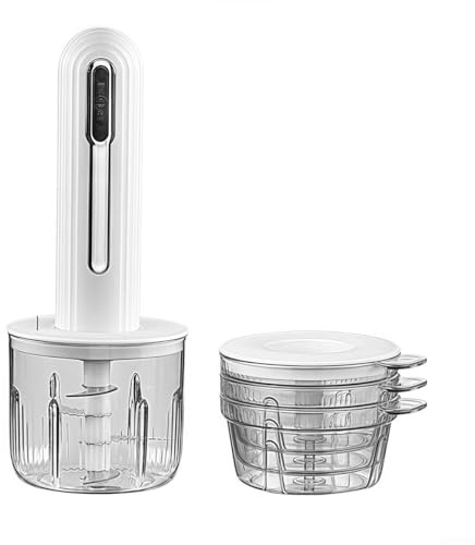 Lot de 3 hachoirs à viande électriques avec 3 tasses pour ail, oignons, légumes, hacher la viande efficacement pour la cuisine à la maison (blanc)