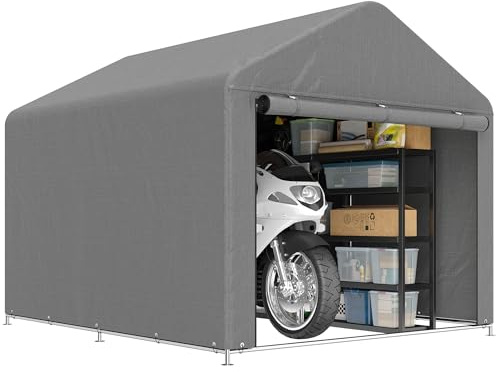 Outsunny Carpa de Jardín Exterior para Herramientas, Bicicletas, 2,4x2x2 m, Cobertizo Exterior con Marco Metal Galvanizado, Puerta Enrollable con Cremallera, Impermeable, UV30+, Garaje Portátil, Gris
