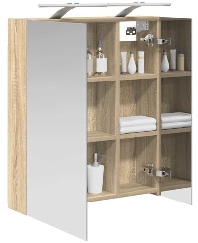 vidaXL Badezimmerspiegelschrank mit Tür Sonoma-Eiche 60 x 14,5 x 70 cm, Badezimmermöbel, moderner, rechteckiger Aufbewahrungsschrank, Wandspiegel, verstellbare Regale, praktisch