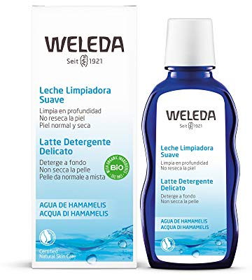 Weleda Latte Detergente Delicato Acqua di Hamamelis, emulsione cremosa con olio di jojoba bio e hamamelis, rimuove impurità, make-up ed eccesso di sebo (1X100 ml)