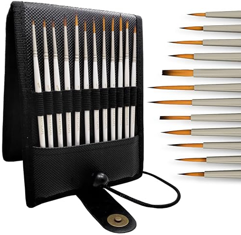 MyArtscape Miniature Paint Brushes with Holder, Set of 12 for Detail & Fine Point Painting - use with Acrylic, Watercolor, Oil, Gouache - for Pinstriping & Lettering - Art Supplies
