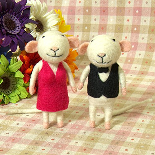 Feltsky Mouse Couple Needle Felting Kits for Beginners Pack of 2 with High-desity Foam Mat (10cm Height)