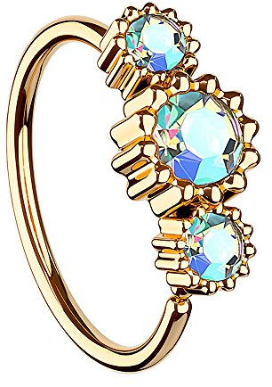 Piersando Universal Piercing Ring für Septum Tragus Helix Ohr Nase Lippe Brust Intim mit 3 Strass Kristallen