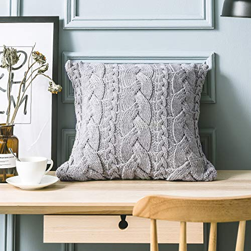 Hivexgaon Baumwolle Gestrickter Kissenüberzug Dekokissen Sofakissen Lendenkissen Wurfkissenbezug mit Verstecktem Reißverschluss Kissenhülle Dekorative Für Autos Wohnzimmer Schlafzimmer 45cm x 45cm