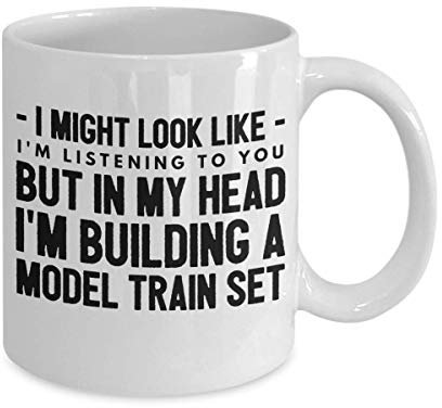 MIPOMALL Funny Train Mugs Coffee Cup Tea Gift Gifts Humor for him her Christmas W omen Men Coworker Office Love I Might Look Like I am I'm Listening to You but in My Head AZ18