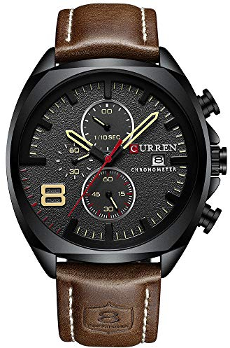 Curren Herren-Armbanduhren, Quarzuhrwerk, analoger Kalender, Armbanduhr für Herren, modisch, wasserdicht, Edelstahlband schwarz