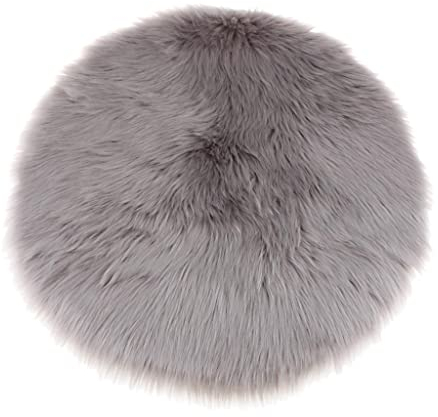 LOVIVER Sitzkissen Schaffell Teppich Kunstfell Dekofell Stuhlkissen Sitzauflage Flauschiger Stuhlbezug Kuscheldecke weich für Auto, Grau 40 cm