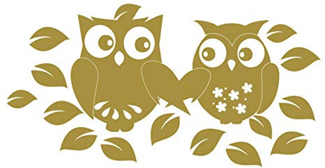 kleb-Drauf | 1 Eulenpaar | Gold - matt | Wandtattoo Wandaufkleber Wandsticker Aufkleber Sticker | Wohnzimmer Schlafzimmer Kinderzimmer Küche Bad | Deko Wände Glas Fenster Fliese Tür