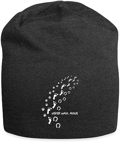Spreadshirt Never Walk Alone Hund Mensch Hufabdrücke Jersey-Beanie, One Size, Anthrazit