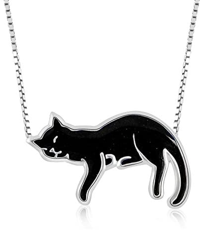 NanoStyle Black Cat Jewellery for Women Cat Lovers Necklace Sleeping Tabby Pendant Handmade Anniversary Present for Her Handcrafted Polymer Clay, 42cm Chain