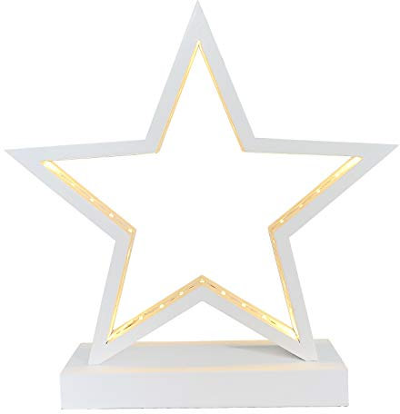 Casaria® LED Weihnachtsstern mit Ständer Beleuchtet 26 cm Holz Batterie Fenster Weihnachtsdeko Weihnachten Fensterdeko Leuchtstern Dekostern Weiß
