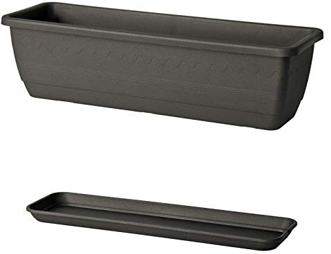 Euro3plast Blumenkasten mit Untersetzer Inis 50 x 20 cm aus Kunststoff (Anthrazit)