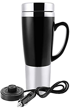 Taza de calor eléctrica para coche, Taza de calefacción del Viaje, Taza eléctrica con aislamiento de agua de 12V para coche taza calefactora de viaje hervidor para café caliente, té con leche(negro)