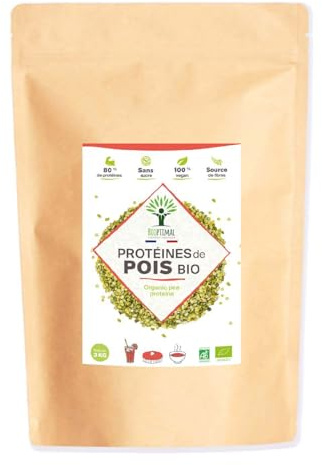 Protéine de Pois Bio - Bioptimal - 80% Protéines - 12% BCAA - Haute Digestibilité - Energie Sport Musculation - Poudre de Pois Jaune - 100% Pur - Conditionné en France - Certifié Ecocert - 3 kg