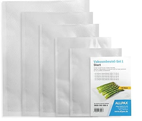 Set START Vakuumierbeutel [extra stark] - 5 verschiedene Größen zu je 20 Stück - für alle Vakuumiergeräte - ideal für Lebensmittel und Sous Vide Garen