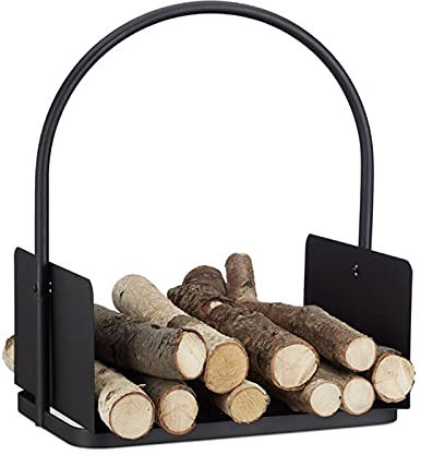 Culle portalegna Portalegna da Camino, Portalegna in Metallo, Culla in Legno con Manico Portatile, Usata per Accendere Legna E Carbone da Interno Ed Esterno, 40x30x46cm