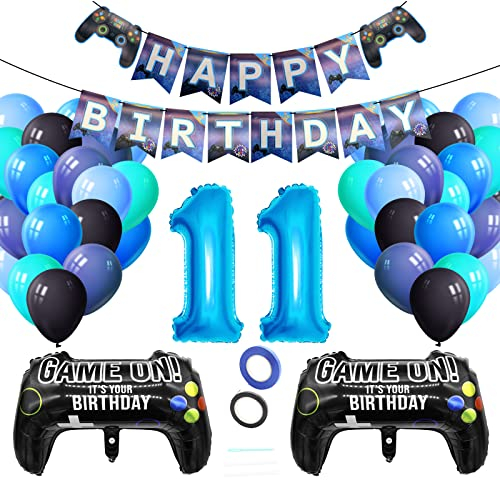 Luftballons Geburtstagsdeko Junge 11 Jahre, Techextra Videospiel Game Party Geburtstag Dekoration Zubehör Set mit Happy Birthday Banner für 11. Jahr Jungen Ballon Geburstag Deko (11 Jahr)