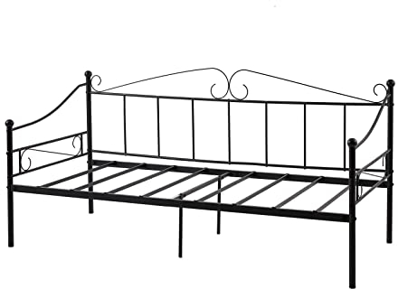 DORAFAIR Klassisch Bettsofa Schlafsofa für Gästezimmer, Übergröße Einzelbett Single Bett Metallbett Tagesbett, Schwarz,90 x 200 cm