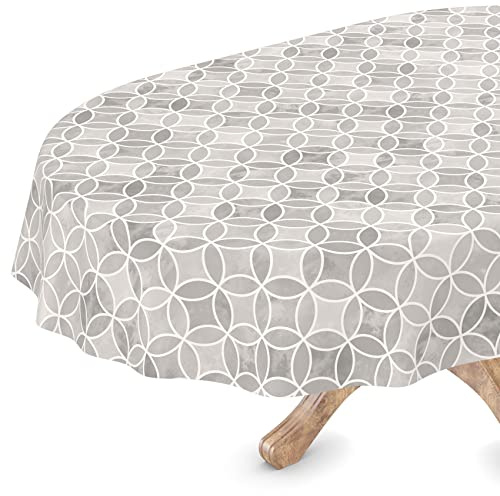 ANRO Tischdecke abwaschbar Wachstuch Wachstuchtischdecke Oval 140 x 160cm Schnittkante Kaleidoskop Grau pflegeleicht Wachstischdecke wasserabweisend Gartentischdecke Meterware Lotuseffekt