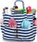 LEDAOU Große Strandtasche Damen Umhängetasche Handtasche wasserdicht sanddicht mit Reißverschluss Strandtasche für Pool Fitnessstudio Reisen mit Nasstasche (Blauer weißer Streifen)