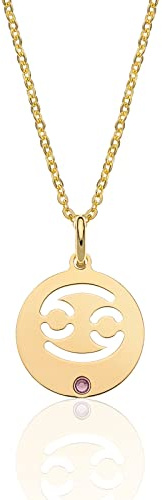 AKA Gioielli® - Sternzeichen Halskette 925 Silber Vergoldet mit Sternzeichen Anhänger und Farbstein für Damen
