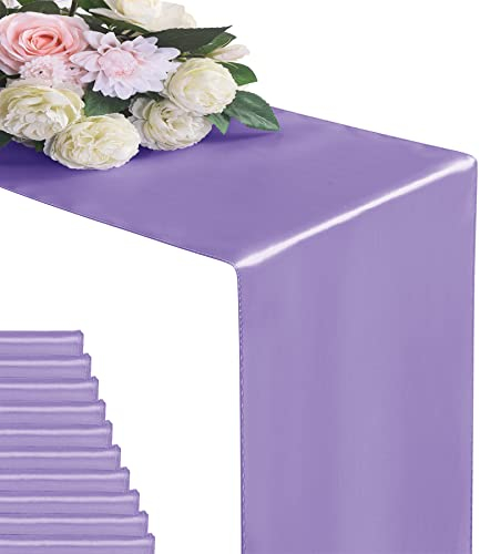 flohar Tischläufer aus Satin-Seide, 30,5 x 274,4 cm, für Hochzeiten, Geburtstagsfeiern, Bankette, Abschlussfeiern, Dekoration, passend für rechteckige und runde Tische, Lavendel, 24 Stück