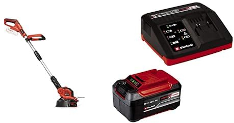 Einhell Recortadora de césped con batería GE-CT 18/28 Li-Solo Power X-Change (Iones de Litio, 18 V, 28 cm de Anchura de Corte, Hilo, Cabezal Motor Giratorio e inclinable,)+ Starter Kit 5,2Ah
