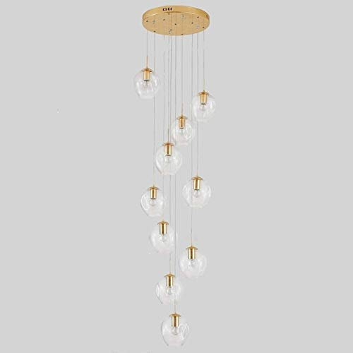 JBKNAN Glas Wendeltreppe Kronleuchter Beleuchtungskörper Modernes Hängendes Licht, LED-Regentropfen-Deckenleuchte Crystal Ball Hängeleuchten for Living Room Hotel Flur Foyer Eintrag Weg AA+