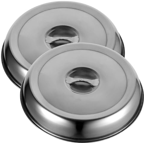Kichvoe Metal Food Cloche 2pcs Stainless Steel Cheese Melting Dome Metal Food Dome Cover Round Steaming Basting Cover Lid for Outdoor& Indoor- 24CM Serving Food Cover
