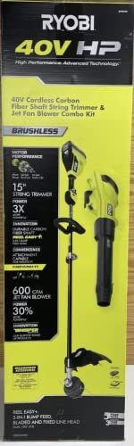 RYOBI 40V HP Brushless 600 CFM 155 MPH Cordless Leaf Blower and Carbon Fiber String Trimmer with 4.0 Ah Battery and Charger