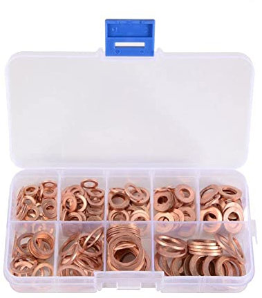 Treki 200 Piezas Arandelas de Cobre Sellos de Anillo Plano M5 M6 M8 M10 M12 M14 Arandelas Cobre para Tapones de Sumideros Agua Combustible Tornillo Sujetadores y Accesorios Hidráulicos