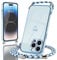 Micoden Handykette kompatibel mit iPhone 14 Pro hülle Ultra dünn Kameraschutz Herz Love Design Galvanik Silikon Bumper Kordel zum Umhängen Handyhülle mit Band Schutzhülle,Blau