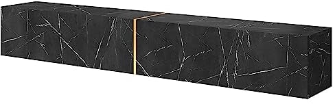 Selsey TV Schrank Board Sideboard Fernsehtisch Fernsehschrank 200 cm Hängend Schwarzer Marmor Gold Bisira